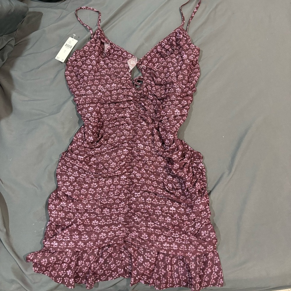 Anthropologie Floral Scrunch Open Back Dress